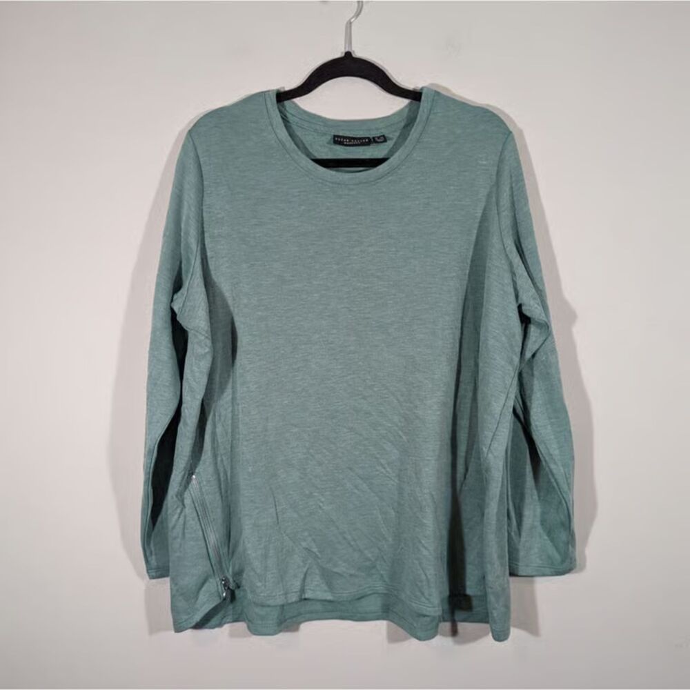 Susan Graver Women Plus Size 2X Green Long Sleeve Lounge Sweatshirt